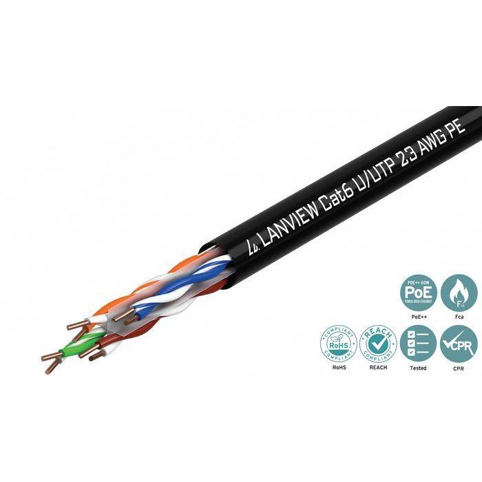 Lanview Cable Cat6 U-UTP 4x2xAWG23 PE Negro para Exteriores 305m 1
