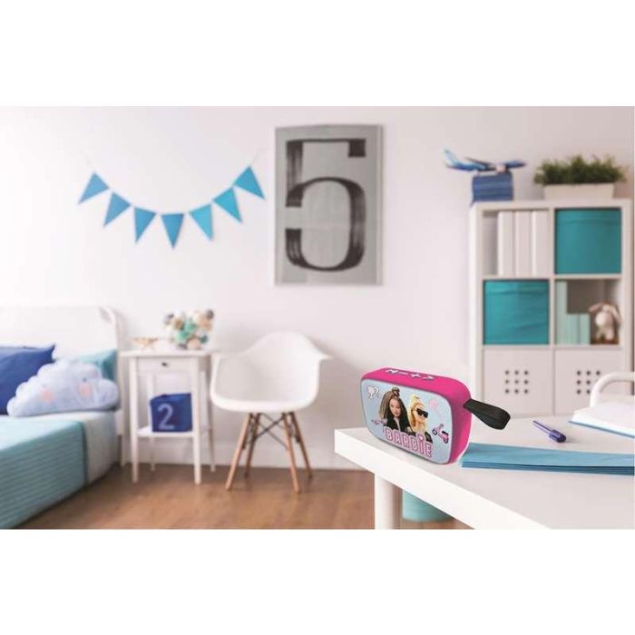 Lexibook Altavoz Portátil Bluetooth Barbie con Acabado de Tela, 12x4x8 cm