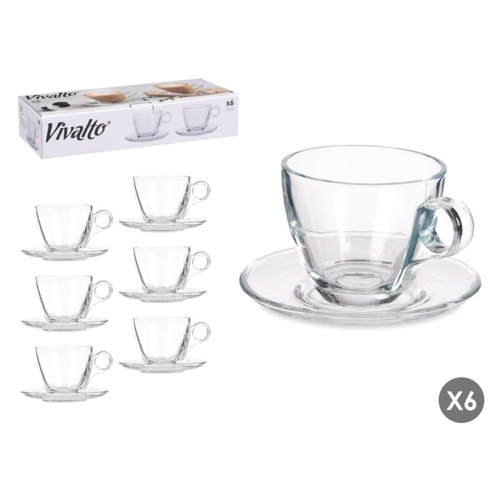Vivalto Taza de Vidrio para Café 170 ml con Plato, 12x8x12 cm (24 Unidades) Vivalto Taza de Vidrio para Café 170 ml con Plato, 12x8x12 cm (24 Unidades)