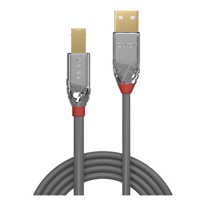 Lindy Cromo Line Cable USB 2.0 de Tipo A a B, 1m, Cromo, Doble Blindaje, Conectores Chapados en Oro, 480Mbps