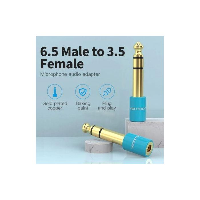 Vention VAB-S01-L Adaptador de Audio Jack 6.5mm Macho a 3.5mm Hembra, Cobre Chapado en Oro para Micrófono e Instrumentos, Azul 2 Vention VAB-S01-L Adaptador de Audio Jack 6.5mm Macho a 3.5mm Hembra, Cobre Chapado en Oro para Micrófono e Instrumentos, Azul 2