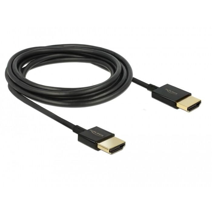 DeLOCK 85117 Cable High Speed HDMI con Ethernet, HDMI-A Macho a HDMI-A Macho, 0.25 m Slim, 4K, 3D, Negro