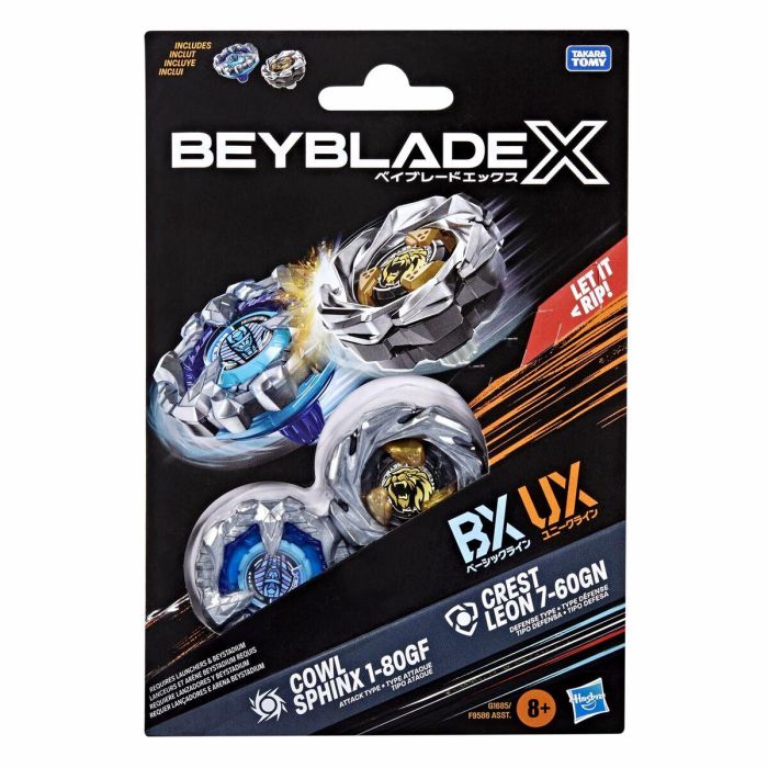 Hasbro Beyblade X Dual Pack Top Cowl Sphinx 1-80GF y Crest Leon 7-60GN - 8 años 2
