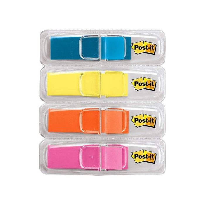 Post-It Index Pequeños Verde, Azul, Naranja, Rosa Brillante - 12x43 mm - 3 Dispensadores X 35 + 1 gratis
