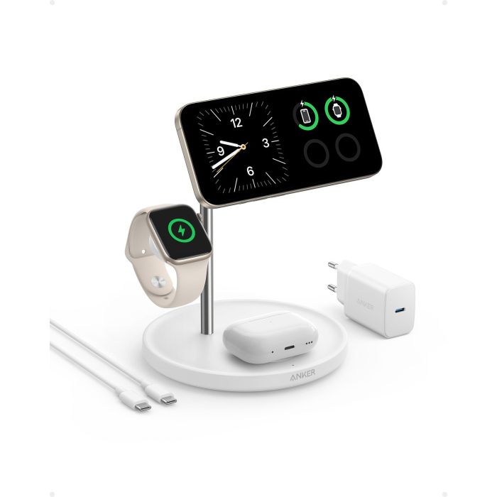 Anker MagGo Wireless Charging Station 3-in-1, Base de Carga Inalámbrica Plegable, Blanco 2