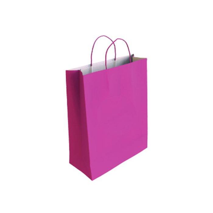 Bolsa De Papel Andina Kraft Blanco 18X24X8 Cm Fucsia Paquete De 50