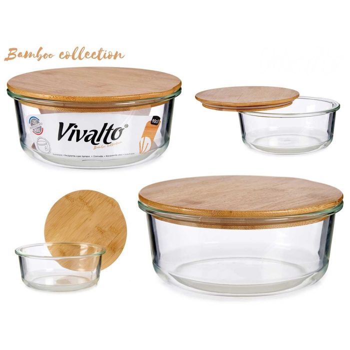 Fiambrera hermética de borosilicato con tapa de bambú 950 ml Vivalto - 17x17x7 cm (12 Unidades) Fiambrera hermética de borosilicato con tapa de bambú 950 ml Vivalto - 17x17x7 cm (12 Unidades)
