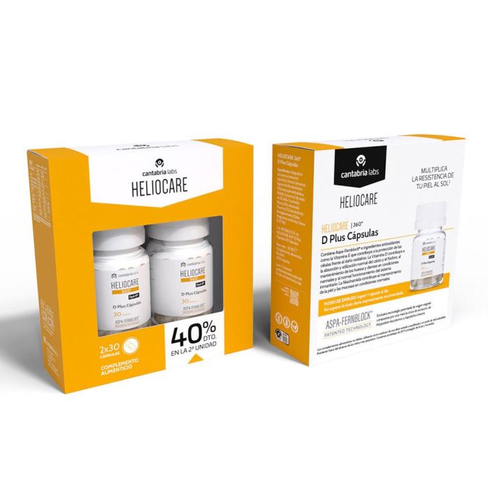 Heliocare HELIOCARE 360° D PLUS Oral Cápsulas con Vitamina D y Fernblock®+ - Pack de 2 x 30 Unidades