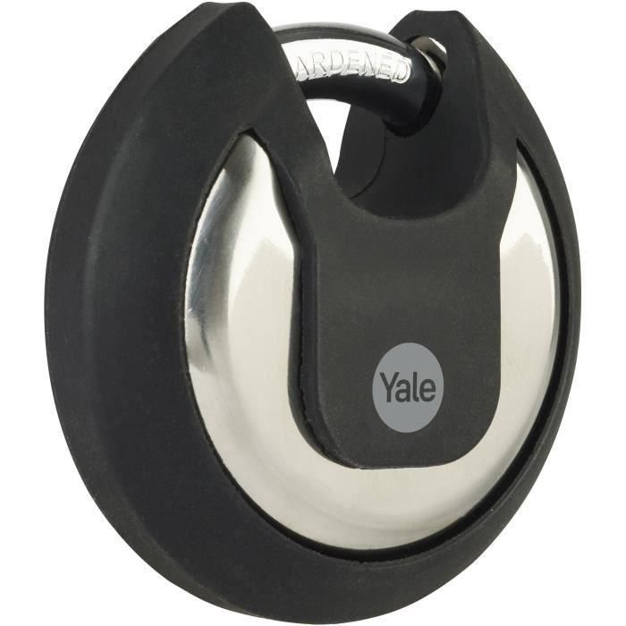 Candado de disco de acero inoxidable - YALE - Y130B/70/116/1 - 70 mm - Arco protegido de acero cementado - 3 llaves 1 Candado de disco de acero inoxidable - YALE - Y130B/70/116/1 - 70 mm - Arco protegido de acero cementado - 3 llaves 1