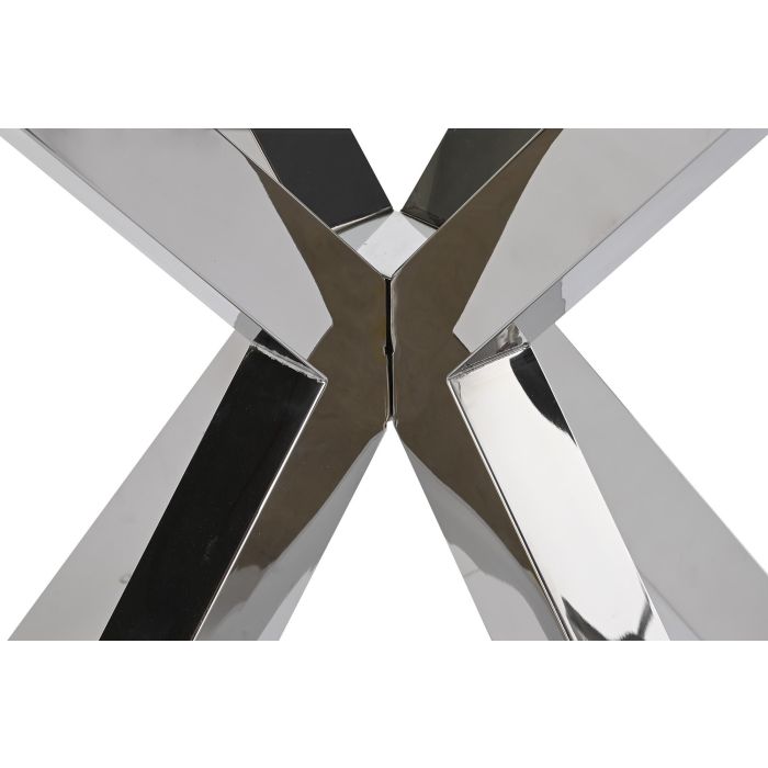 DKD Home Decor Mesa Comedor Moderno Plateado Acero y Cristal 110x76x110 cm 3