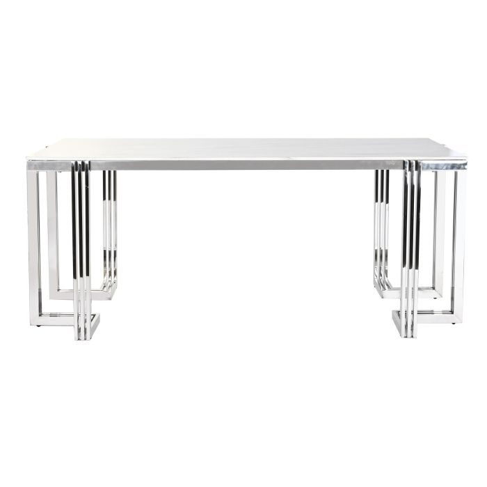 DKD Home Decor Mesa Comedor Moderna Plateado Blanco, Fabricada en Acero y Cristal, 180 cm Ancho, 90 cm Largo, 76 cm Alto 6
