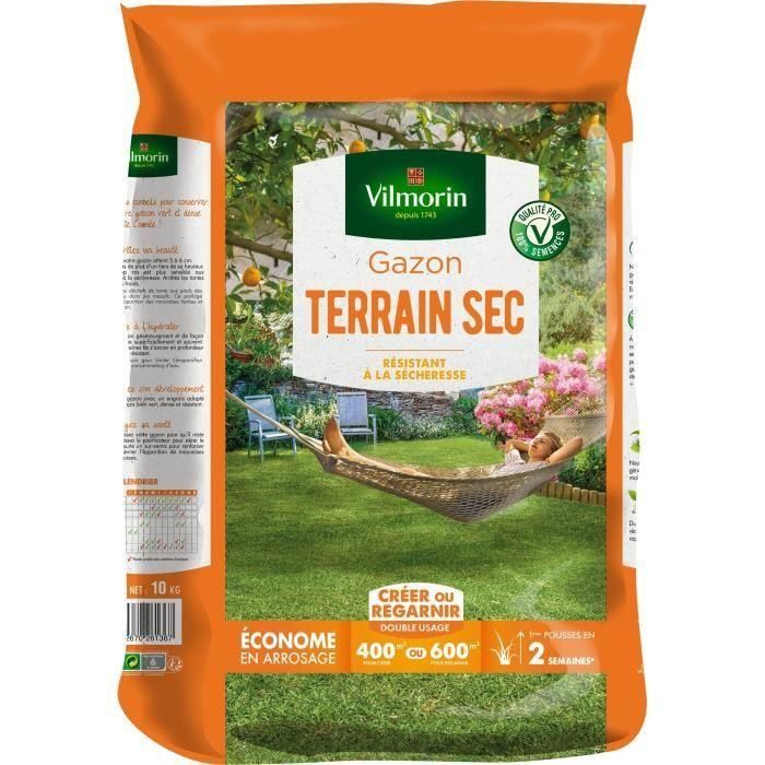Vilmorin VIL3182670261367 Semillas de césped resistente para secano - 10 kg 1