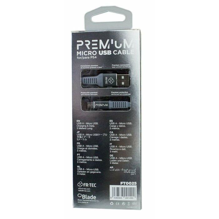 Cable USB 2.0 FR-TEC Premium para PS4/ USB Macho - MicroUSB Macho/ 3m/ Azul 1 Cable USB 2.0 FR-TEC Premium para PS4/ USB Macho - MicroUSB Macho/ 3m/ Azul 1
