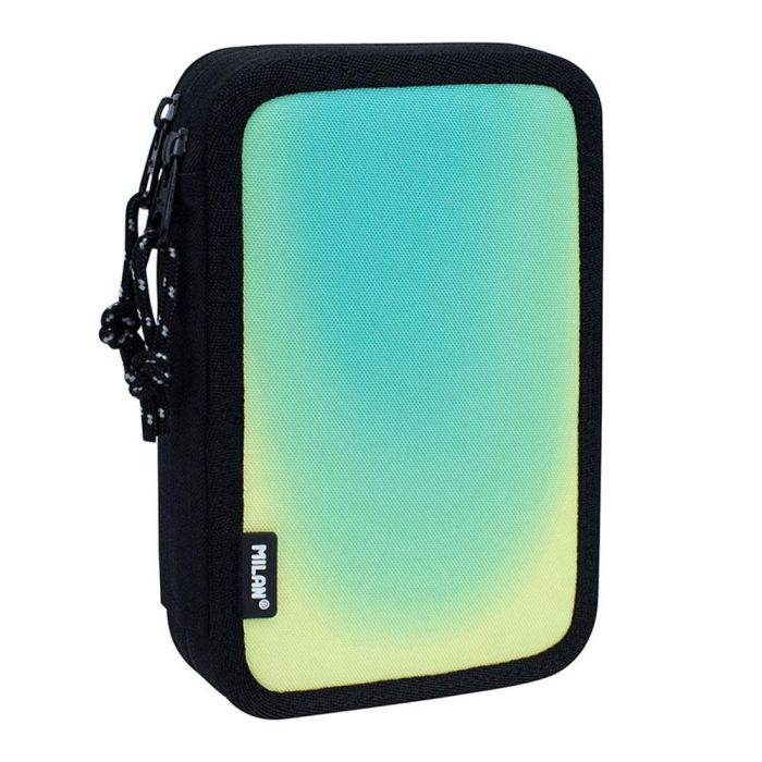 Milán Plumier Sunset 2 pisos, negro y verde, con material escolar incluido