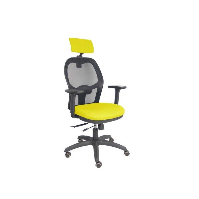 Silla Piqueras Y Crespo Jorquera Brazos 3D Y Cabecero Regulables Mecanismo Sincro Con Traslack Ruedas Parquet Respaldo De Malla Negra Y Asiento Tapizado Bali Amarillo