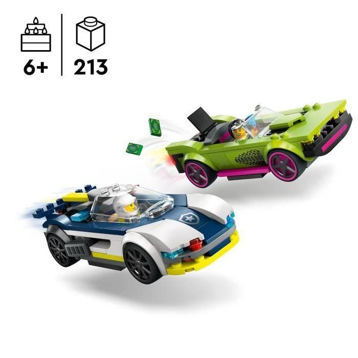 LEGO 60415 City La Persecución entre el Coche de Policía y el Supercoche, Juguete de Construcción con Minifiguras, Regalo para Niños 1
