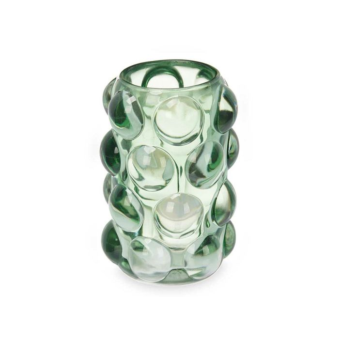 Portavelas Microesferas Verde Cristal 8,4 x 12,5 x 8,4 cm (12 Unidades) 1