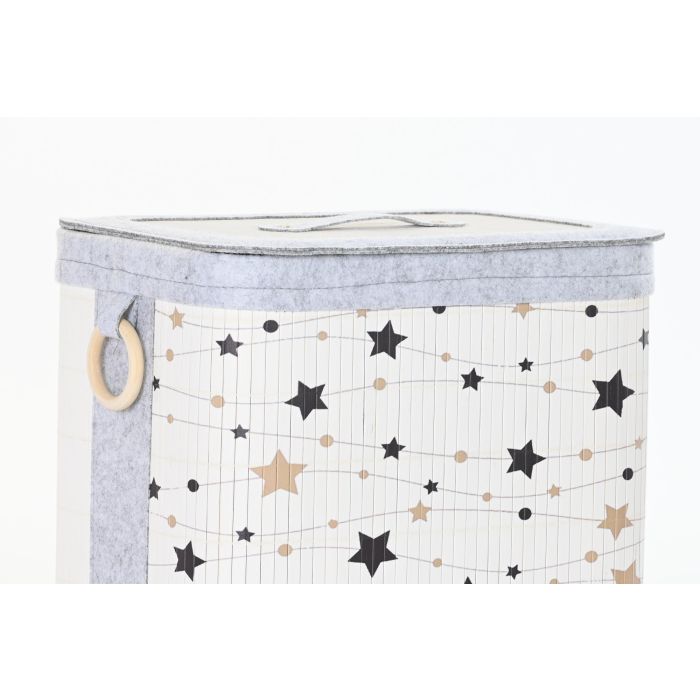 DKD Home Decor Cesta Ropa Set de 4 Blanco Gris Bambu Fieltro 31 x 42 x 41 cm 1