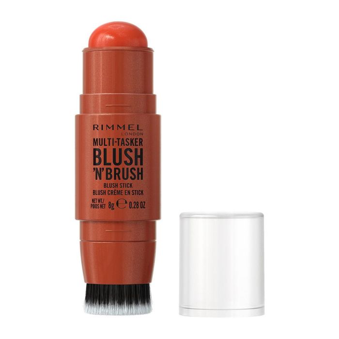 Rimmel London MULTI-TASKER BLUSH 'N' BRUSH Stick #300-Nearly Suede - Rubor en Barra con Brocha, 8 gr, Textura Cremosa, Vegano, Resistente al Agua 1