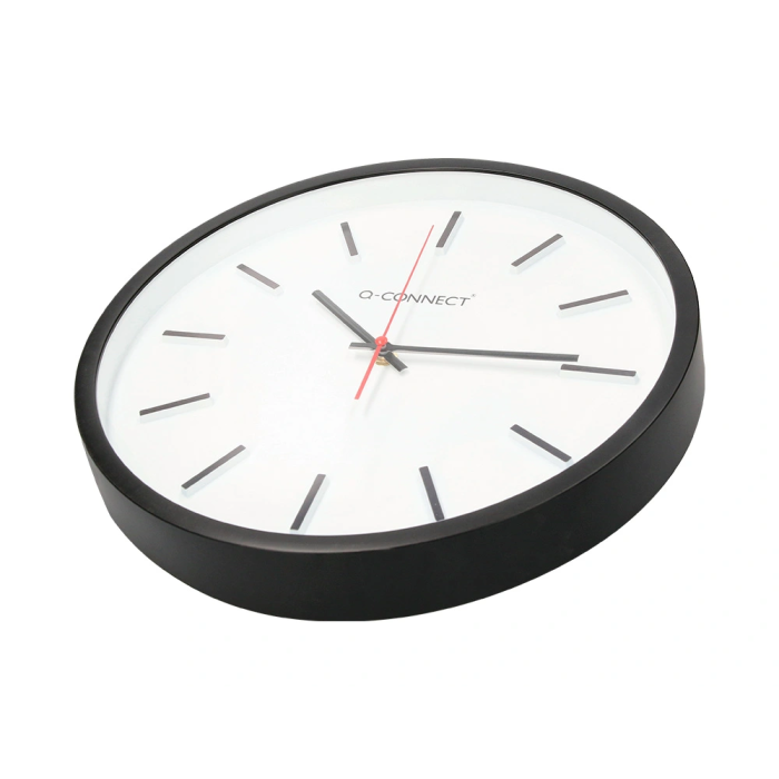 Q-connect Reloj de Pared Redondo de Plástico Negro 34,4 cm Movimiento Silencioso 4