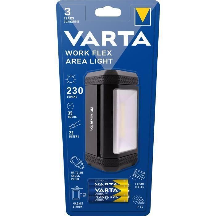 Varta Linterna de Trabajo LED Work Flex Area Light 3xAA, Resistente al Agua y Golpes, con Gancho e Imán - Ref: 17648101421 Varta Linterna de Trabajo LED Work Flex Area Light 3xAA, Resistente al Agua y Golpes, con Gancho e Imán - Ref: 17648101421