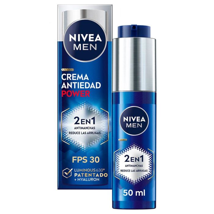 Nivea MEN POWER Crema Antiedad 2 en 1 SPF30 50 ml con Ácido Hialurónico y Luminous630 para Hombre 1