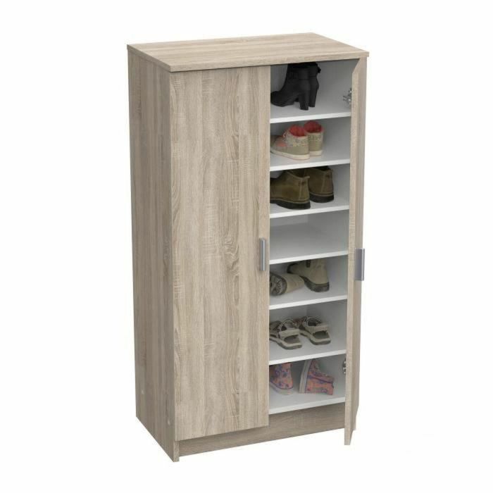Dmora Zapatero moderno roble cepillado/blanco perla, 2 puertas, 6 estantes, 21 pares de zapatos - L 54,6 x P 35,3 x H 108,4 cm 2 Dmora Zapatero moderno roble cepillado/blanco perla, 2 puertas, 6 estantes, 21 pares de zapatos - L 54,6 x P 35,3 x H 108,4 cm 2