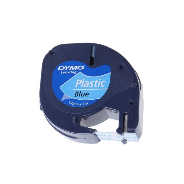 Dymo 91205 Cinta Negro Sobre Azul, 12 mmx4M, Plástico para Rotuladora Letratag