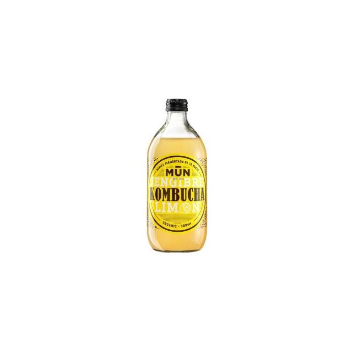 MUN Kombucha Ginger Lemon ecológica 500ml - Bebida fermentada natural, sin pasteurizar, vegana y sin gluten