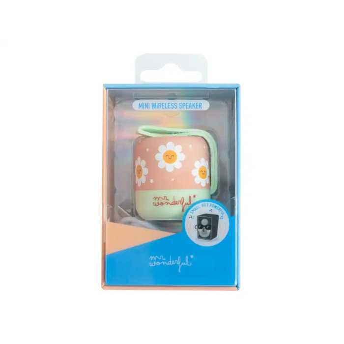 Mr. Wonderful - Altavoz Portátil Inalámbrico Mini, Diseño Margaritas, 80x60x80 mm, Sonido Potente y Claro, Conexión Bluetooth para Smartphone