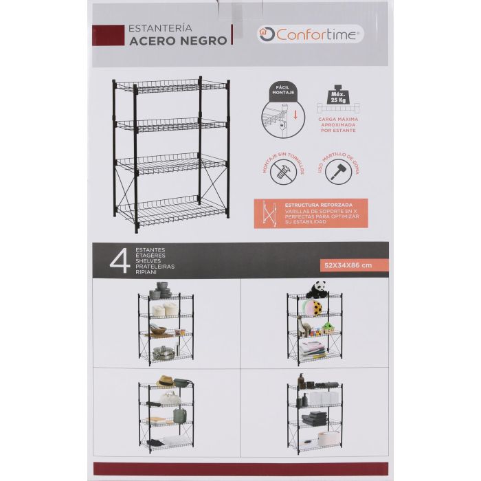 Estantería de Metal 4 Niveles 52x34x86 cm - Confortime (2 Unidades) 1 Estantería de Metal 4 Niveles 52x34x86 cm - Confortime (2 Unidades) 1