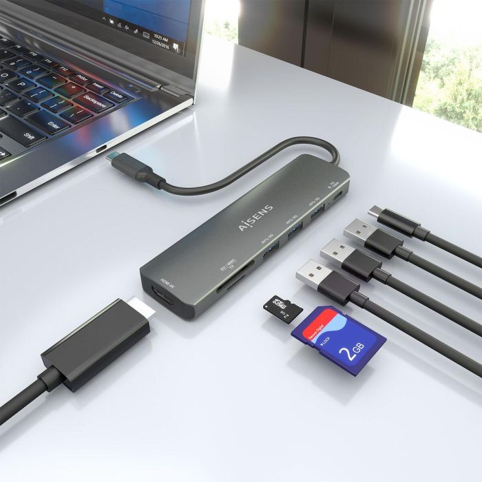 Hub USB Aisens 7 EN 1 Gris 100 W 4 Hub USB Aisens 7 EN 1 Gris 100 W 4