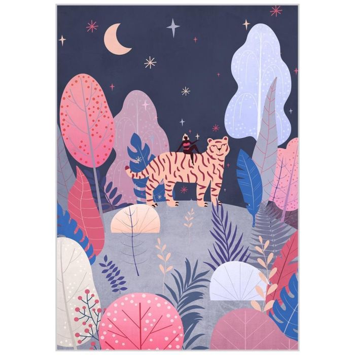 DKD Home Decor Cuadro Scandi Azul Rosa Árboles Noche 73x53 cm (2 Unidades)