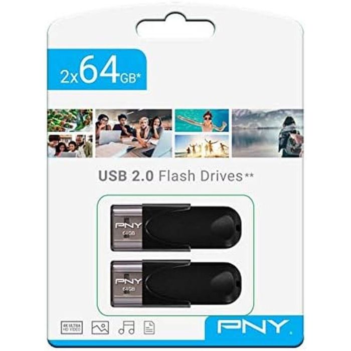 Memoria USB PNY FD64GATT4X2-EF Negro 64 GB (2 Unidades) 1