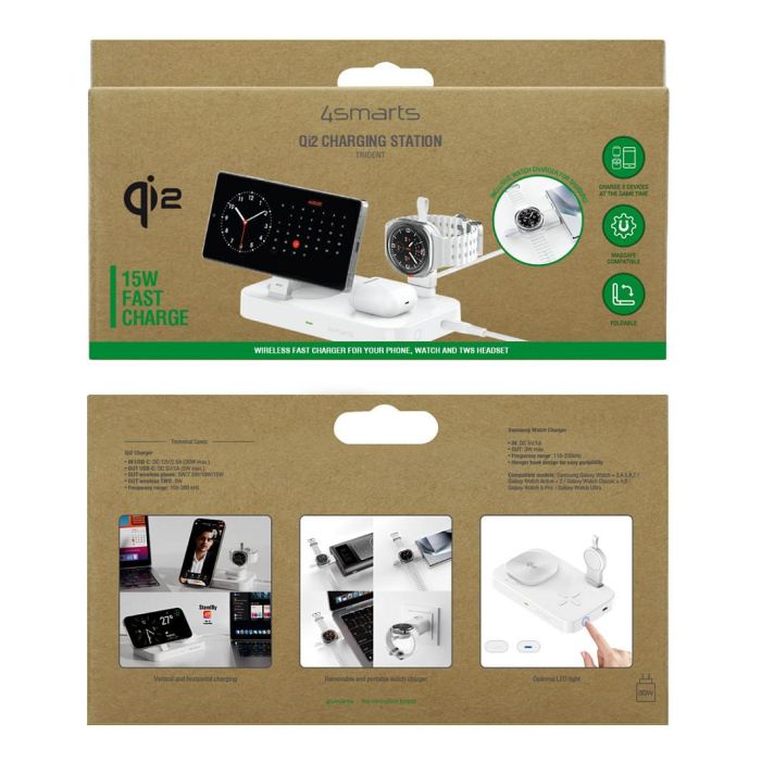 4smarts Qi2 Ladestation Trident Cargador Inalámbrico para Samsung Watch, Blanco 3