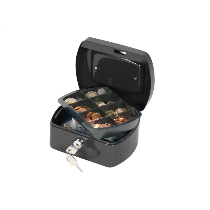 Q-connect Caja caudales 6/ 152x115x80 mm Negra con Portamonedas y Clasificador de Monedas