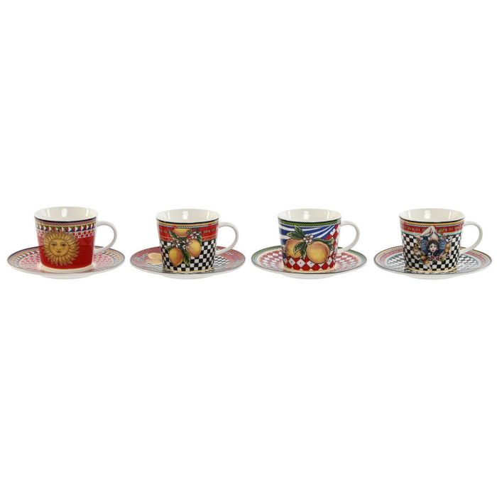 Taza Set Plato Moderno DKD Home Decor Rojo Amarillo 15.6 x 1.7 x 15.6 cm (4 Unidades)