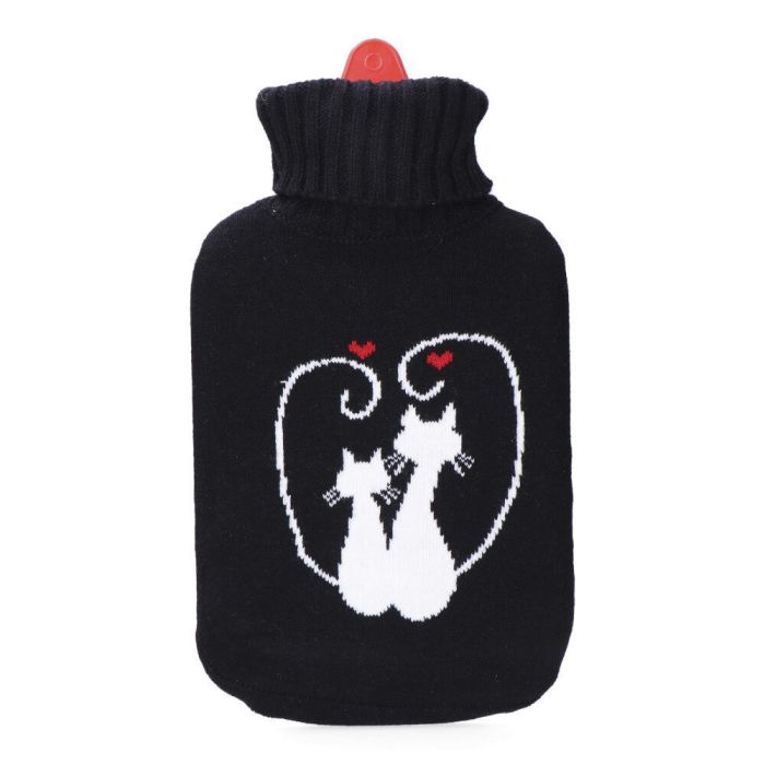 Edm Bolsa de Agua Caliente 2 L Gatos Enamorados con Funda de Lana 20x1.5x34.5 cm Negro/Blanco