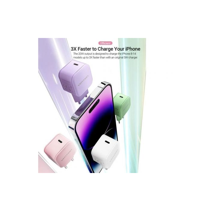 Cargador de Pared GaN Vention FEJP0-EU/ 1xUSB Tipo-C/ 20W 3 Cargador de Pared GaN Vention FEJP0-EU/ 1xUSB Tipo-C/ 20W 3
