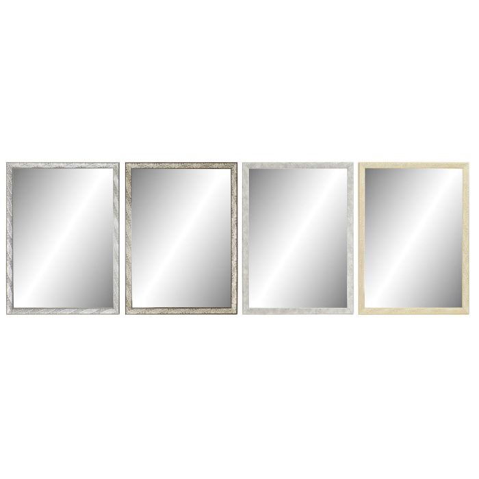 DKD Home Decor Espejo de Pared Decorativo Tropical con Diseño Hojas, Cristal PS Surtido Colores Natural Gris Marrón 76x56x2 cm | Pack de 4 Unidades