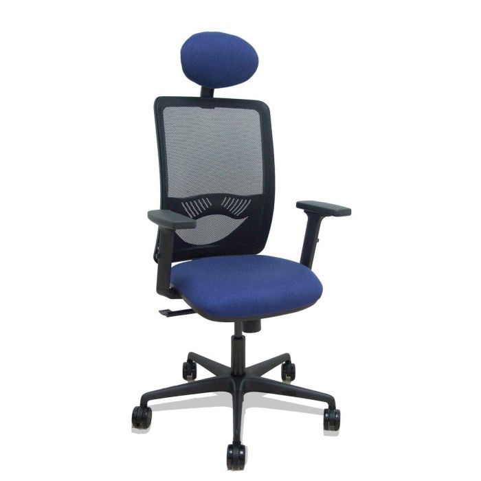 PIQUERAS Y CRESPO Silla Zulema sincro malla negra asiento bali azul marino brazos 2D ruedas 65mm cabecero