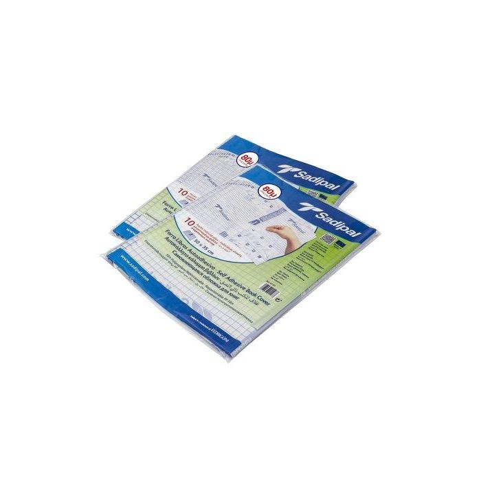 Sadipal Forralibro adhesivo reposicionable 80 micras 50x35 cm - Pack de 10 unidades para libros
