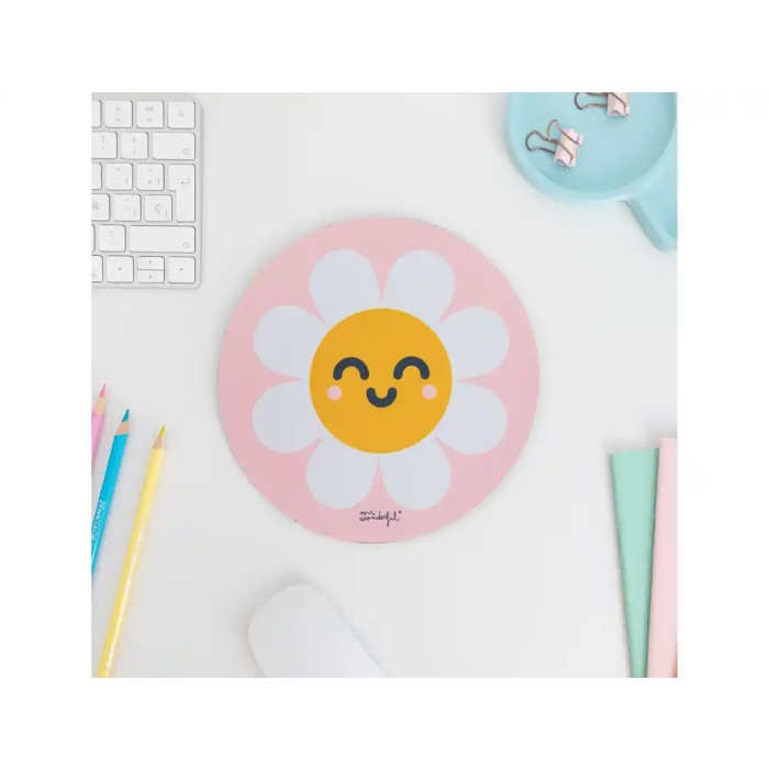 Wondee Alfombrilla de Ratón Redonda Margarita Antideslizante 200mm 1