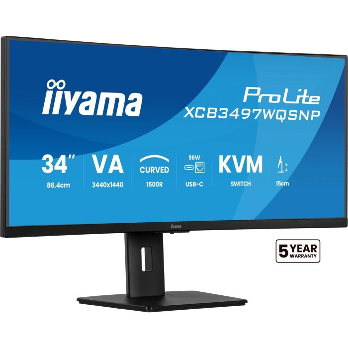 Iiyama ProLite XCB3497WQSNP-B1 Monitor 34" UltraWide Quad HD, Curvo, 120Hz, 3440x1440, VA, USB-C 95W, Altavoces 0 Iiyama ProLite XCB3497WQSNP-B1 Monitor 34" UltraWide Quad HD, Curvo, 120Hz, 3440x1440, VA, USB-C 95W, Altavoces 0