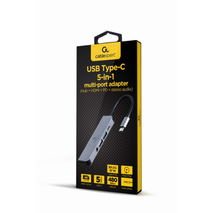 Gembird A-CM-COMBO5-02 Base para Portátil y Replicador Puertos USB-C 3.2 Gen 1, Power Delivery 87W, 4K HDMI, Plata Gembird A-CM-COMBO5-02 Base para Portátil y Replicador Puertos USB-C 3.2 Gen 1, Power Delivery 87W, 4K HDMI, Plata