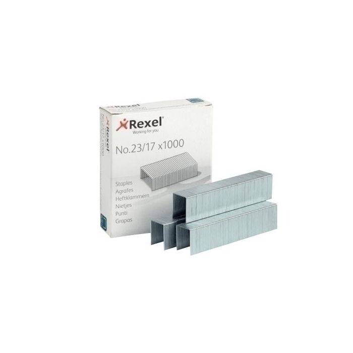 Rexel 23/17 Grapas de acero caja 1000 unidades para grapadoras de uso intensivo y bricolaje