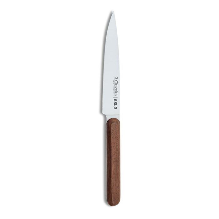 3 Claveles Cuchillo de Cocina Oslo 130mm, Acero Inoxidable, Mango Nogal, para Verduras, Limpiar, Cortar y Picar