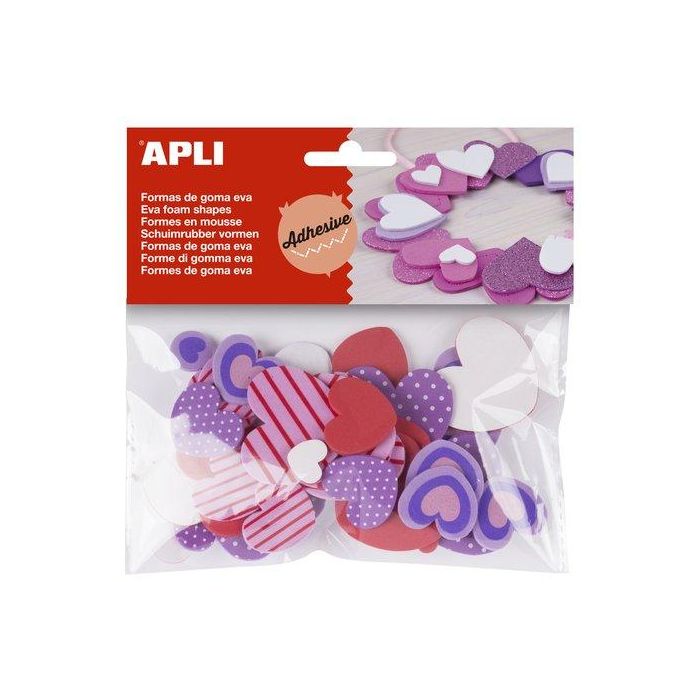 Apli Formas de Goma Eva Adhesivas Corazones Estampados en Colores Surtidos - 40 Unidades