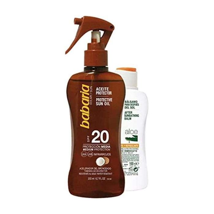 Babaria Aceite Solar Coco Bronceador SPF30 Corporal Spray 200ml + After Sun Aloe Vera Calmante 100ml Lote 2 pz