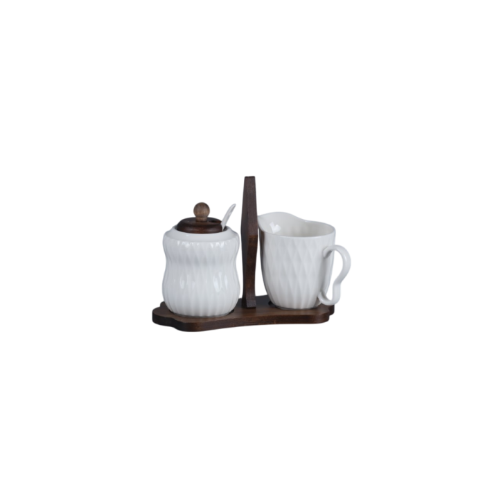 DKD Home Decor Azucarero Basicos Pengjia 25 Porcelana Bambu Blanco Marron Oscuro 9 x 15 x 19.5 cm Set de 2